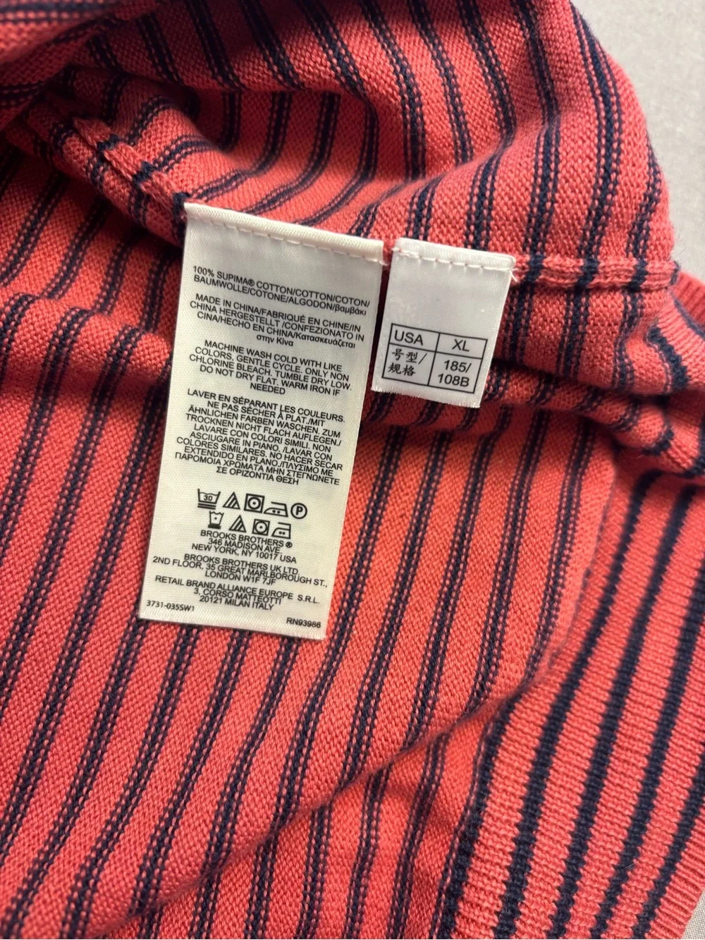 Brooks Brothers Red & Navy Striped Crewneck Sweater XL NWOT 100% Supima Cotton